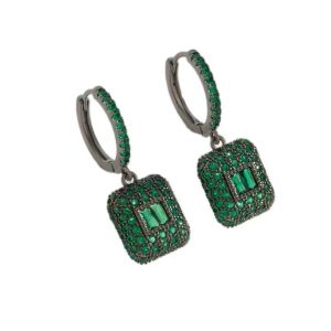Trendy Silver Gold Plated Brass Cuff Earrings with Micro-Set Zircon Square Emerald Oval Design for Unisex Anniversary Gifts