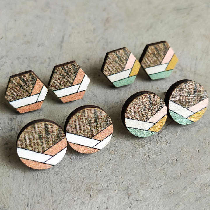 Hot Hexagonal Wooden Stud Earrings Bohemian Retro Geometric Earrings for Seaside Vacation