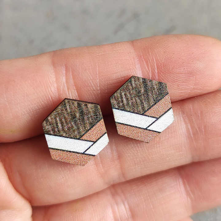 Hot Hexagonal Wooden Stud Earrings Bohemian Retro Geometric Earrings for Seaside Vacation