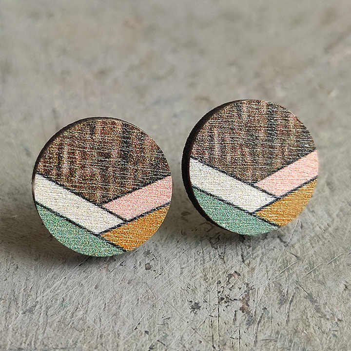 Hot Hexagonal Wooden Stud Earrings Bohemian Retro Geometric Earrings for Seaside Vacation