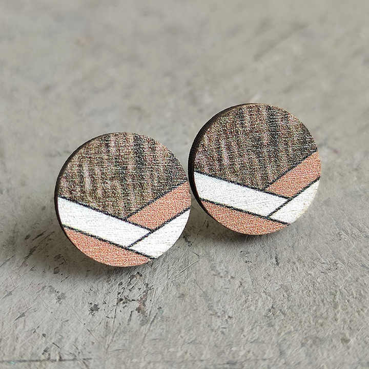 Hot Hexagonal Wooden Stud Earrings Bohemian Retro Geometric Earrings for Seaside Vacation