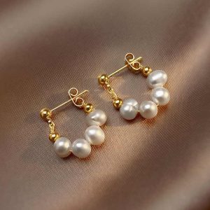 Vintage Baroque Pearl Cuff Earrings for Women - Gold Plated Copper Alloy with Crystal Rhinestones and Constellation Design