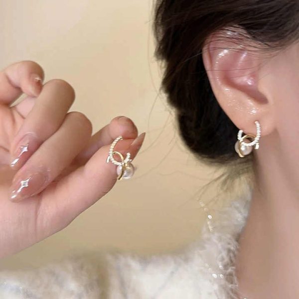 New French Elegant Gold Color Bean Spliced Flat Pearl Earrings for Korean Fashion Jewelry Party Women's Sweet Accessories