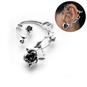 Vintage Gothic Rose Cuff Earrings Punk Dark Copper Alloy Unisex Ear Cuff Jewelry