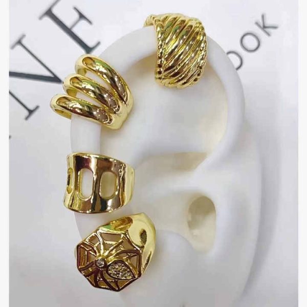 Latest Design Fashion Jewelry Earrings Cuff Gold Plated Brass Ear Cuff Earrings for Women