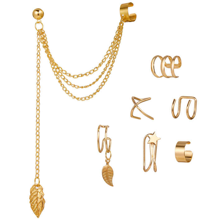 Go Party 11Styles Ear Clip Jewelry Set Fashion Geometric Leaf Star Earrings Non Piercing Cartilage Ear Cuffs Earrings