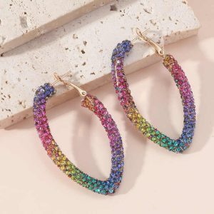 Vintage Rainbow Crystal Rhinestone Cuff Earrings with Full Pave Claw Setting in Alloy