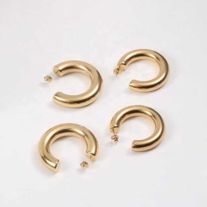 Fashion Jewelry 18K Gold Plated Stainless Steel Round C Shape Empty Tube Large Statement Earrings