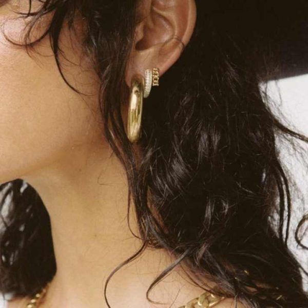 Fashion Jewelry 18K Gold Plated Stainless Steel Round C Shape Empty Tube Large Statement Earrings