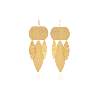 Engraved Brass Gold Plated Cuff Earrings for Women - Classic Lovers Design Anniversary Jewelry Gift