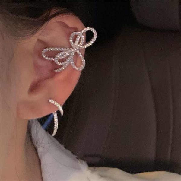 Multi Style Ear Clip Earring Trendy Micro Insert Crystal Butterfly Bow Elf Ear Cuff Wrap Clip Earring for Women