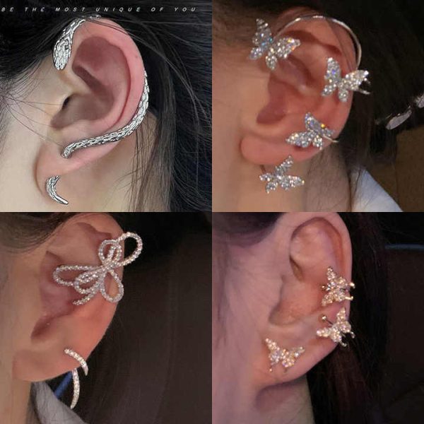 Multi Style Ear Clip Earring Trendy Micro Insert Crystal Butterfly Bow Elf Ear Cuff Wrap Clip Earring for Women