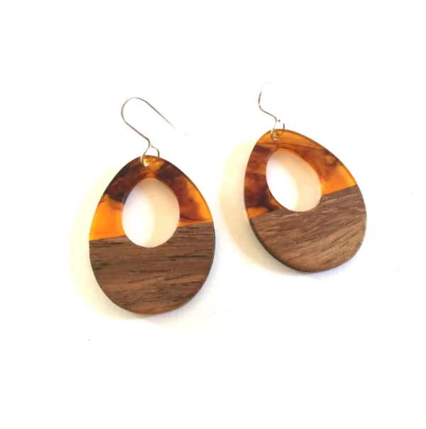 Wood and Resin Earrings Geometric Hot Sale Product Top Quality Earring Highly Polished with Sale
