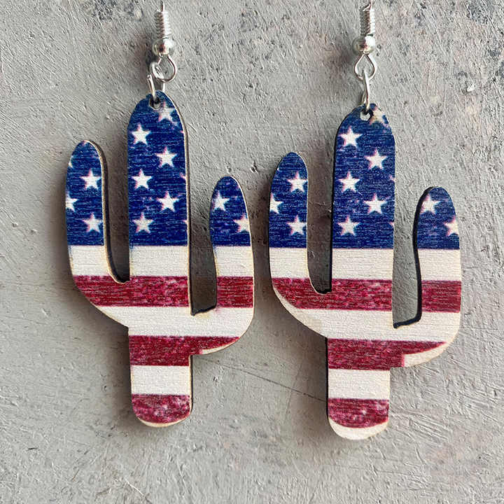 Wooden Earrings, 2025 USA Latest Design American National Day Wooden Earrings