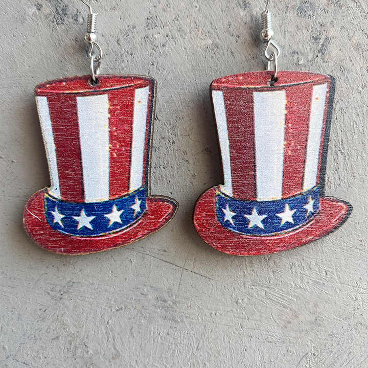 Wooden Earrings, 2025 USA Latest Design American National Day Wooden Earrings