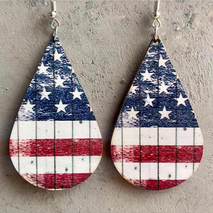 Wooden Earrings, 2025 USA Latest Design American National Day Wooden Earrings