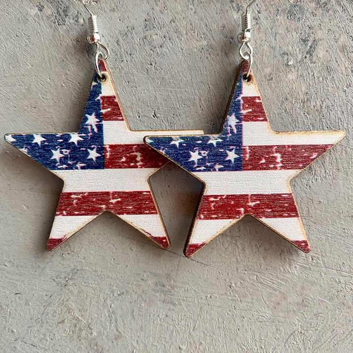 Wooden Earrings, 2025 USA Latest Design American National Day Wooden Earrings