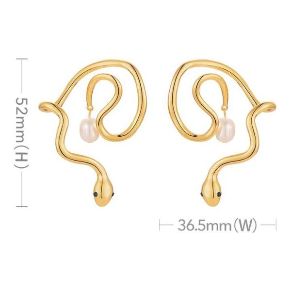 Original Design 18K Gold Plated Brass Jewelry Snake Shape Natural Pearl Ear Clip Party Accessories Earrings E221379