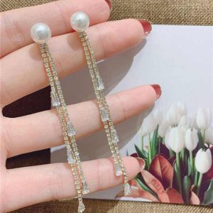 Vintage Cuff Crystal Tassel Earrings Rhinestone Wedding Party Jewelry for Women