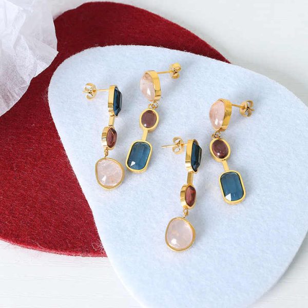Waterproof Fashion Drop Earrings Stainless Steel Non-fading Earrings Asymmetric Crystal Colorful Earrings for Women