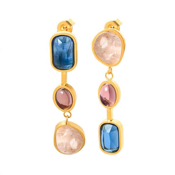 Waterproof Fashion Drop Earrings Stainless Steel Non-fading Earrings Asymmetric Crystal Colorful Earrings for Women
