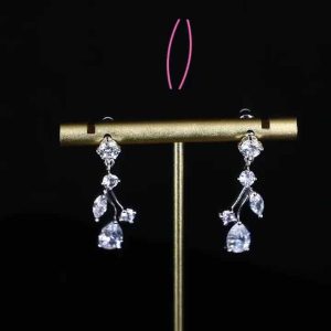 Platinum Plated Zircon Drop Earrings for Women | Elegant Claw Setting Design