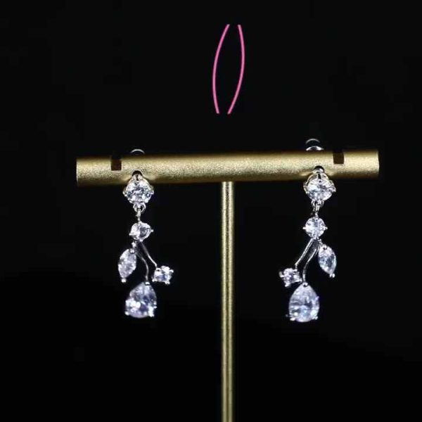 Platinum Plated Zircon Drop Earrings for Women | Elegant Claw Setting Design