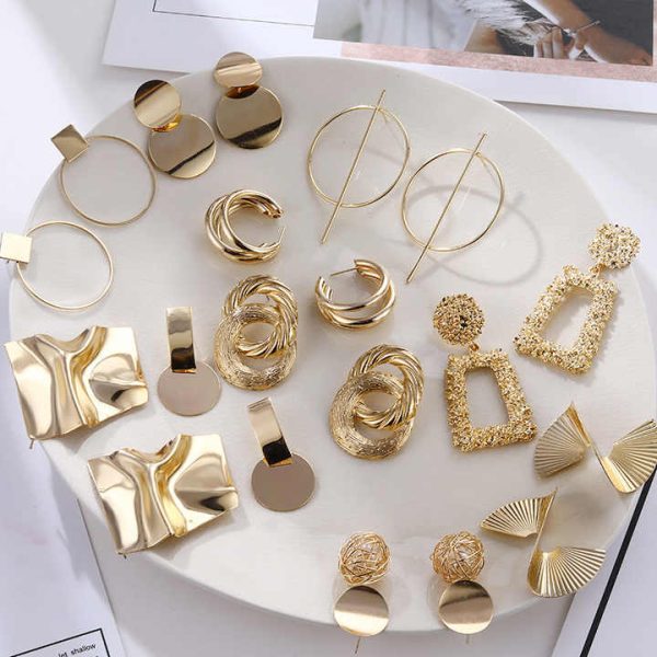 FNIO Fashion Vintage Earrings for Women Big Geometric Statement Gold Metal Drop Earrings 2020 Trendy Earings Jewelry Accessories