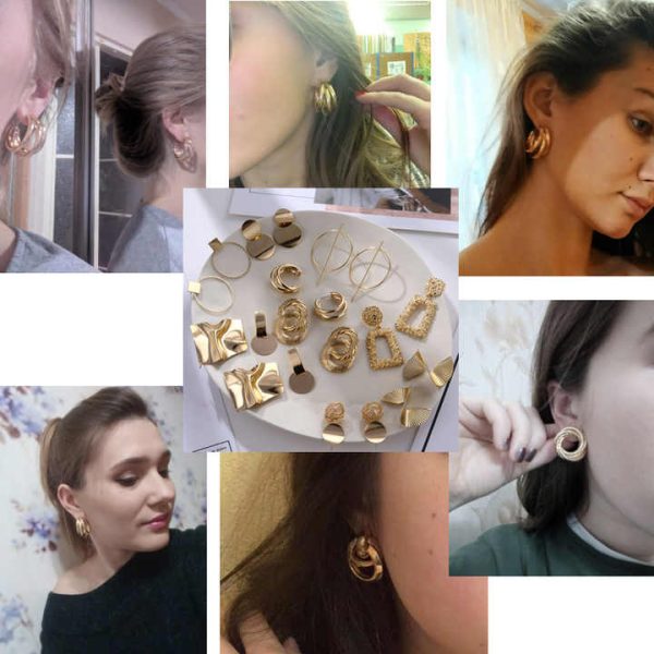 FNIO Fashion Vintage Earrings for Women Big Geometric Statement Gold Metal Drop Earrings 2020 Trendy Earings Jewelry Accessories