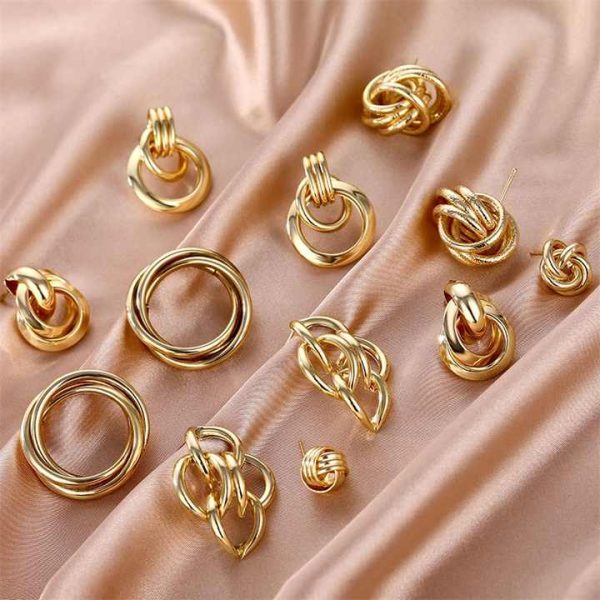 FNIO Fashion Vintage Earrings for Women Big Geometric Statement Gold Metal Drop Earrings 2020 Trendy Earings Jewelry Accessories