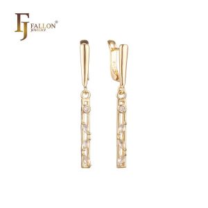 52202573-02 FJ Fallon Fashion Jewelry Tall Bar Cluster Drop Clip-On Earrings Plated in 14K Gold Brass Based