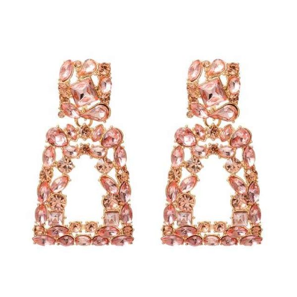 New Long Metal Hollowed-out Hanging Colorful Crystals Dangle Drop Geometric Square Earrings for Women