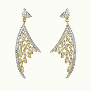 American Stylish and Trendy Two Tone Plated CZ Long Drop Earrings Fashionable Jewelry at Low Rate