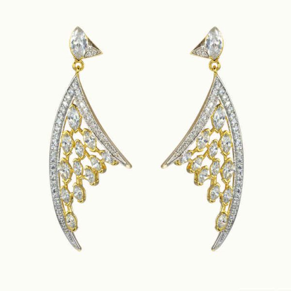American Stylish and Trendy Two Tone Plated CZ Long Drop Earrings Fashionable Jewelry at Low Rate
