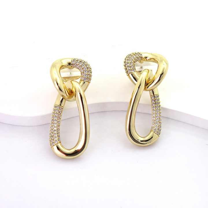 JIACHEN New Fashion Geometric Shape Pave Cz18k Gold Plated Drop Hiphop Earring for Women