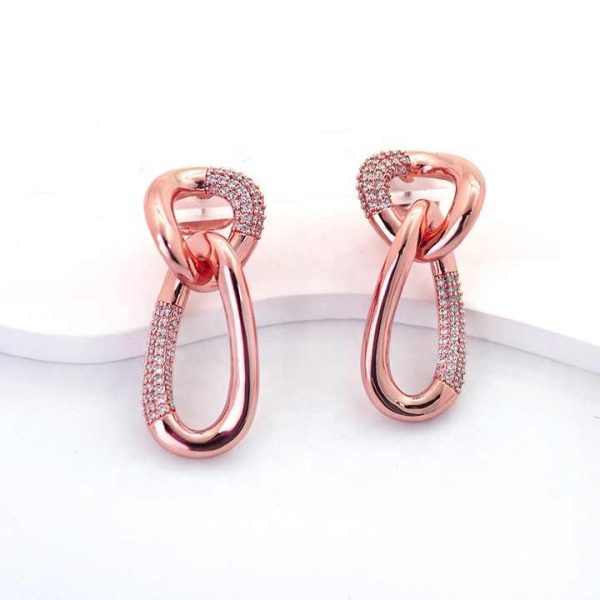 JIACHEN New Fashion Geometric Shape Pave Cz18k Gold Plated Drop Hiphop Earring for Women