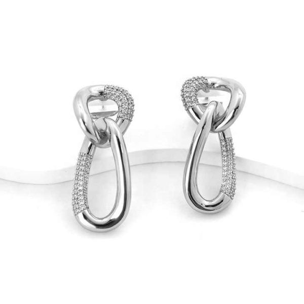 JIACHEN New Fashion Geometric Shape Pave Cz18k Gold Plated Drop Hiphop Earring for Women