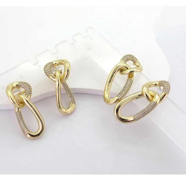 JIACHEN New Fashion Geometric Shape Pave Cz18k Gold Plated Drop Hiphop Earring for Women