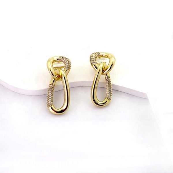 JIACHEN New Fashion Geometric Shape Pave Cz18k Gold Plated Drop Hiphop Earring for Women