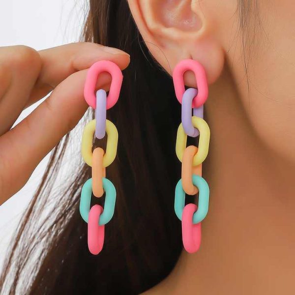 Women's Macaron Long Link Chain Acrylic Earrings Spring Summer Candy Color U Shape Twisted Chain Fashion Drop Style for Girls