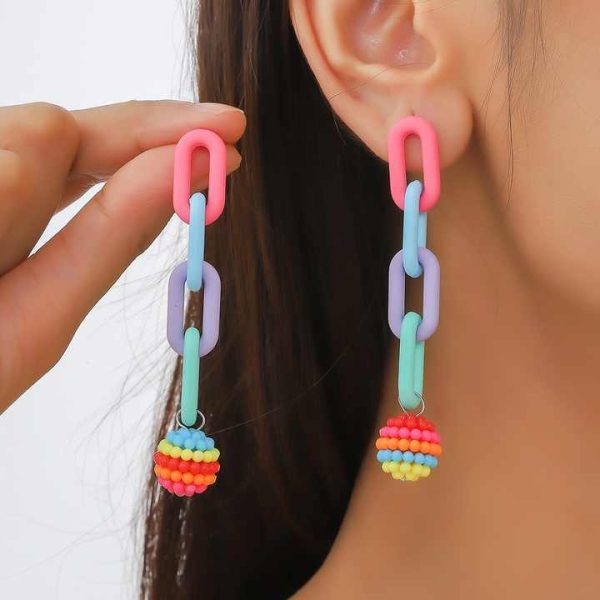Women's Macaron Long Link Chain Acrylic Earrings Spring Summer Candy Color U Shape Twisted Chain Fashion Drop Style for Girls