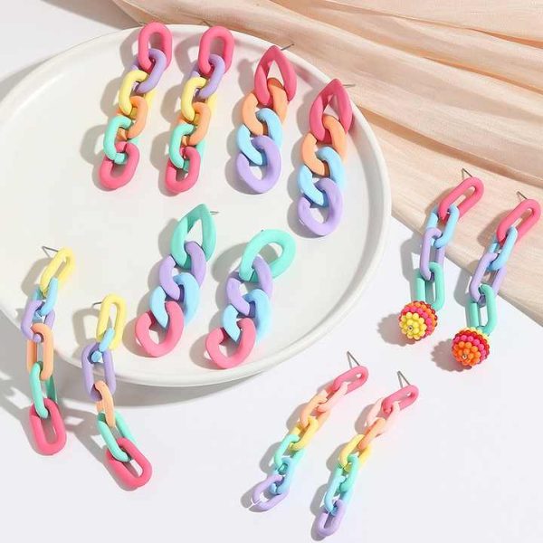 Women's Macaron Long Link Chain Acrylic Earrings Spring Summer Candy Color U Shape Twisted Chain Fashion Drop Style for Girls