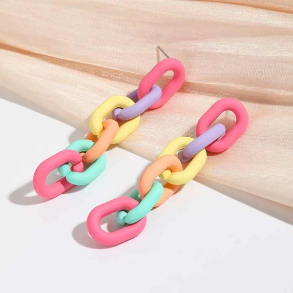 Women's Macaron Long Link Chain Acrylic Earrings Spring Summer Candy Color U Shape Twisted Chain Fashion Drop Style for Girls