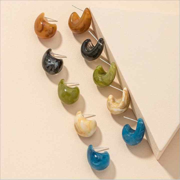 Fashion Retro Colourful Resin Acrylic C-shape Geometric Drop Earrings for Women Personality Summer Style