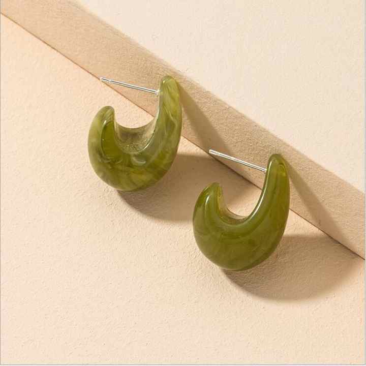 Fashion Retro Colourful Resin Acrylic C-shape Geometric Drop Earrings for Women Personality Summer Style