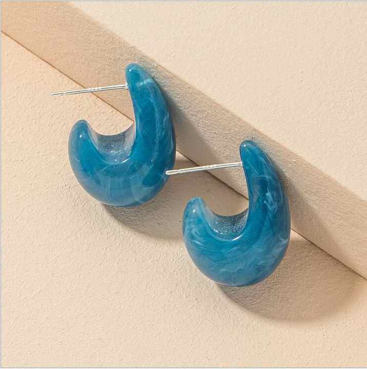 Fashion Retro Colourful Resin Acrylic C-shape Geometric Drop Earrings for Women Personality Summer Style