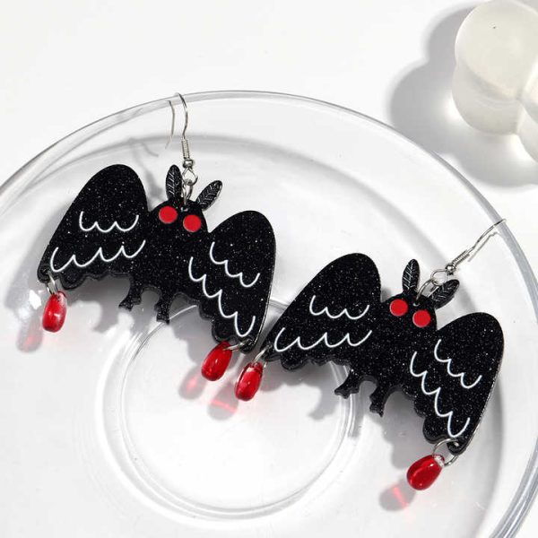 Women's Punk Halloween Fashion Drop Earrings Dark Black Little Bat Acrylic Design for Party