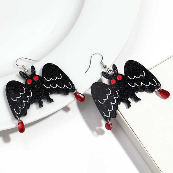 Women's Punk Halloween Fashion Drop Earrings Dark Black Little Bat Acrylic Design for Party