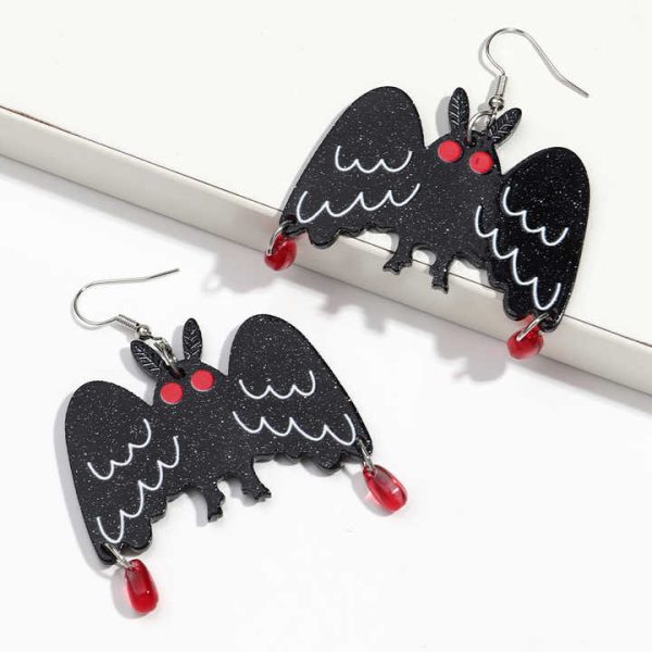 Women's Punk Halloween Fashion Drop Earrings Dark Black Little Bat Acrylic Design for Party