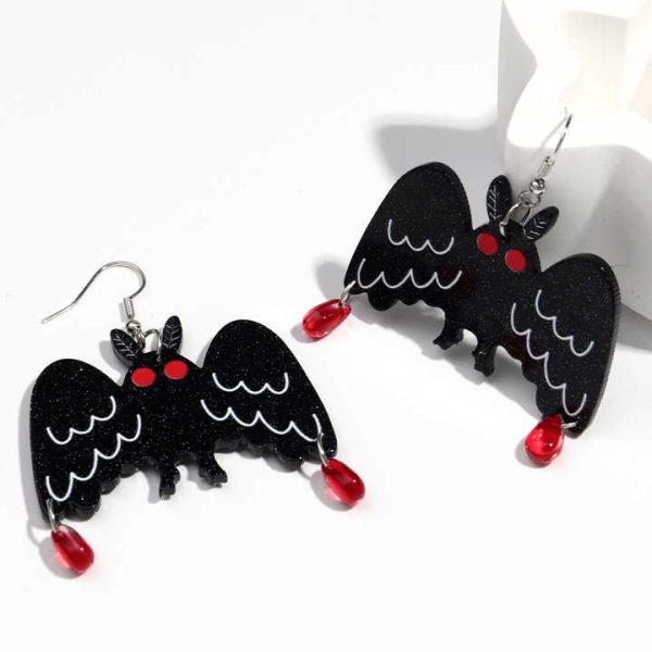 Women's Punk Halloween Fashion Drop Earrings Dark Black Little Bat Acrylic Design for Party